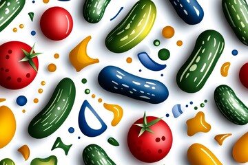 Aufkleber - Abstract design of vegetable shapes like tomatoes and cucumbers in soft pastel colors