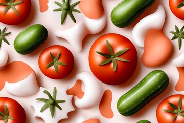 Aufkleber - Abstract design of vegetable shapes like tomatoes and cucumbers in soft pastel colors