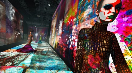 Poster - A digital fashion runway featuring haute couture designs and virtual models, Fashion scene, Virtual runway style