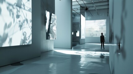 Poster - A modern art gallery showcasing digital installations and interactive exhibits, symbolizing innovation in contemporary art, Contemporary lifestyle scene