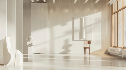 Aufkleber - A modern art gallery with abstract sculptures and minimalist decor, Art appreciation scene, Modern lifestyle style