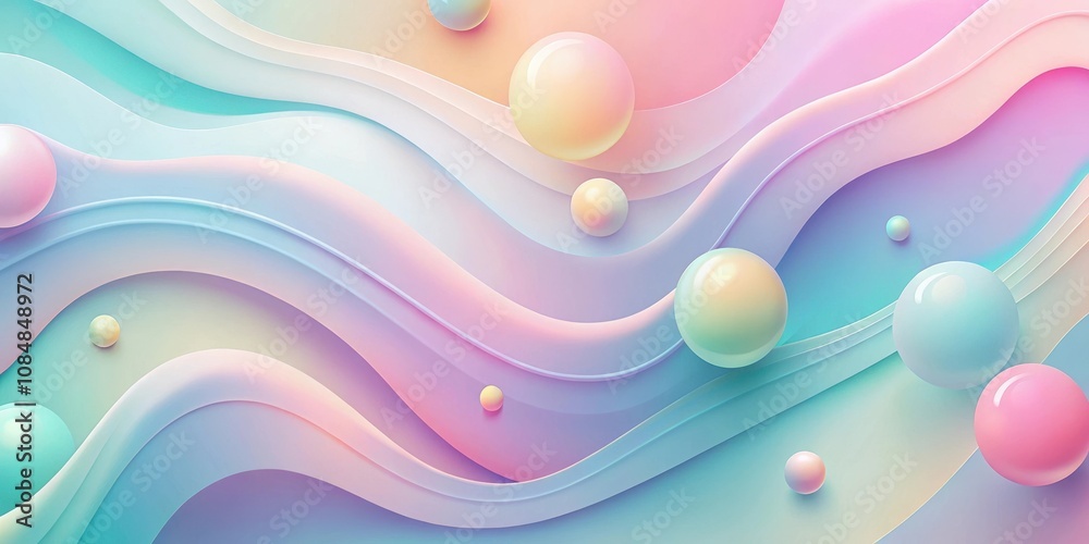 Pastel Waves with Floating Spheres An Abstract Composition of Smooth ...