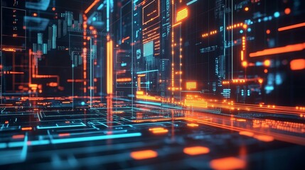 Aufkleber - A futuristic digital environment with glowing lines and circuits, representing advanced technology.