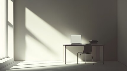 Poster - A minimalist desk setup with a closed laptop, sharp focus on clean lines and open space, emphasizing simplicity. Cinematic Scene, 4k resolution, cinematic scene