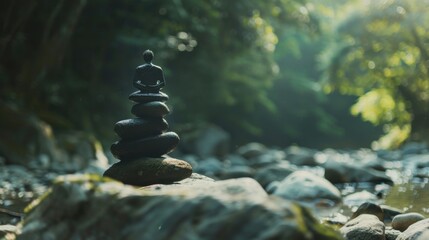 Poster - A person practicing mindfulness and meditation in a serene natural setting, symbolizing balance and mental well-being, Contemporary lifestyle scene