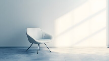 Poster - A modern chair against a white wall, highlighting clean lines and a minimalist design in sharp focus. Cinematic Scene, 4k resolution, cinematic scene
