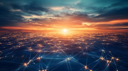 Poster - A high-tech grid with bright, interconnected lines stretching into the horizon, symbolizing futuristic innovation and digital networks. 4k resolution, cinematic scene