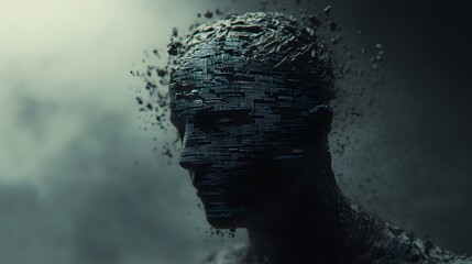 Leinwandbilder - A humanoid AI figure in 3D, with 2D layers of data projections around its head, symbolizing cognitive processing. 4k resolution, Cinematic Scene