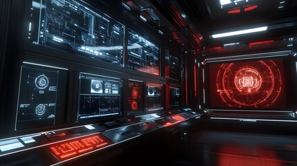 Poster - A futuristic data center with a 3D AI interface, integrated with 2D data patterns on the walls. 4k resolution, Cinematic Scene