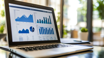 Close-up of a laptop screen displaying a modern business presentation