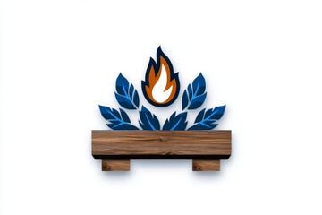 Poster - Simple fireplace icon with a single flame inside, emphasizing warmth and comfort in a minimalist style