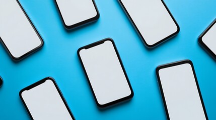 Poster - Multiple Smartphones with Blank Screens on a Blue Background