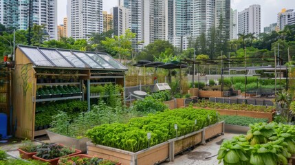 Aufkleber - A sustainable urban garden with vertical farming and eco-friendly architecture, Urban agriculture scene, Green urban style