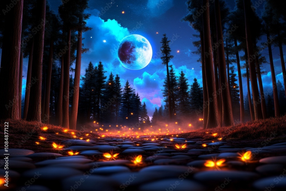Wallpaper of an enchanted forest with mystical fog and glowing ...