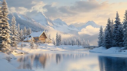 Canvas Print - Mountain village in winter