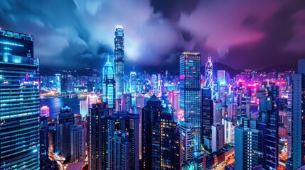 Poster - A vibrant digital cityscape at night, representing the hustle and bustle of modern urban life, Cityscape scene