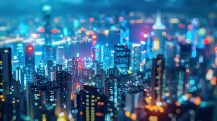 Poster - A vibrant digital cityscape at night, representing the hustle and bustle of modern urban life, Cityscape scene