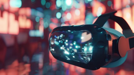 Poster - A virtual reality headset transporting users to a digital world, Virtual reality experience scene, Modern lifestyle style