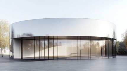 Poster - Detailed 3D render of contemporary building in isometric perspective, with reflective glass surfaces