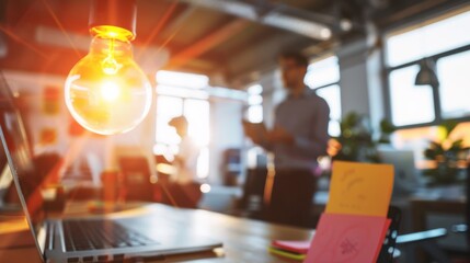 Aufkleber - A young entrepreneur pitching a startup idea in a modern coworking space, Startup pitch scene, Contemporary style