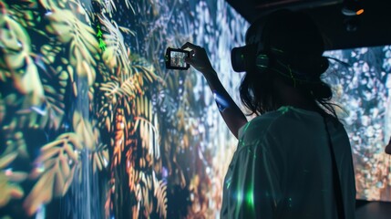Poster - An artist creating digital installations in an interactive art gallery, Digital art installation theme, Contemporary style