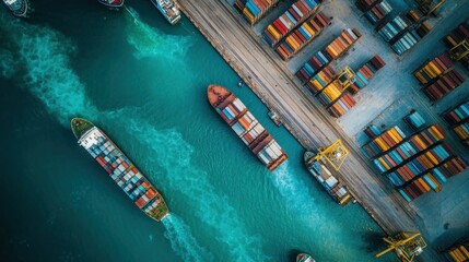 Poster - Aerial View of Cargo Ships and Container Terminal at a Port