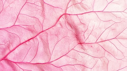 close-up of a pink leaf with visible veins.