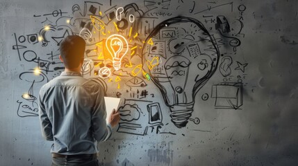 Aufkleber - An entrepreneur brainstorming ideas in a modern coworking space, Startup brainstorming theme, Dynamic style