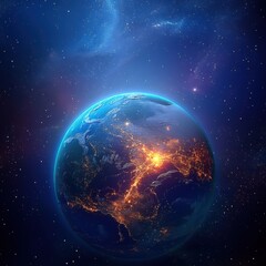 Wall Mural - Stunning View of Earth from Space During Night Time with Illuminated Cities and Beautiful Starry Sky