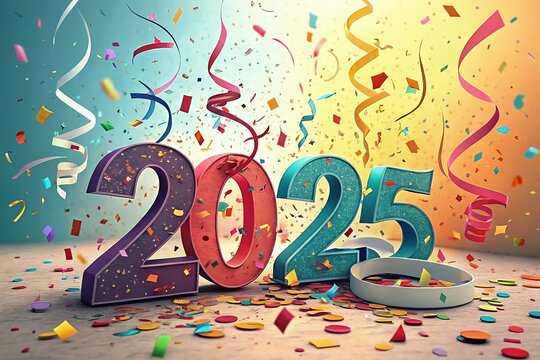 2025 fireworks card with colorful confetti and Fireworks