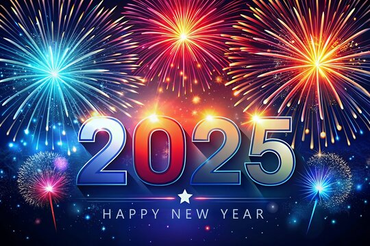 2025 Happy New Year on wooden background