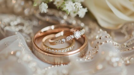 Poster - Capture the essence of connection with intertwined wedding rings against a backdrop of intertwined wedding rings, Wedding rings scene, Romantic style