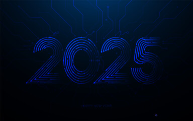 Aufkleber - Futuristic Happy New Year 2025 Digital Background