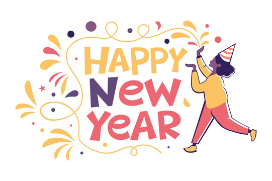 Happy new year typography greeting card, poster, banner with celebration elements. Happy new year wallpaper. vector illustration.
