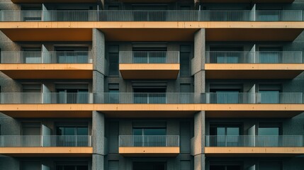 Poster - A Building Facade with Balconies and Geometric Patterns
