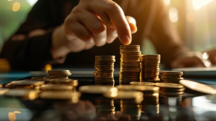 Aufkleber - Illustrate the concept of personal finance with a person managing investments and financial assets on a digital tablet, Personal finance management scene, Financial style
