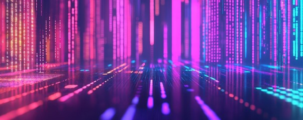 Poster - A vibrant digital landscape with colorful vertical lines, representing data flow and modern technology.