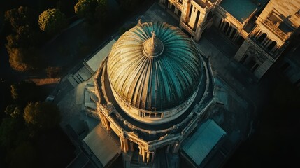 Poster - Aerial View of a Large, Ornate Dome on a Building with a Stone Exterior