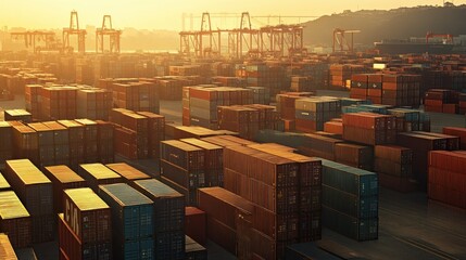 Poster - Cargo Containers Stacked at a Shipping Port