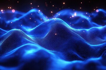 Poster - Exploring elegant blue wireframe backgrounds a visual network of luminescence in digital art environments