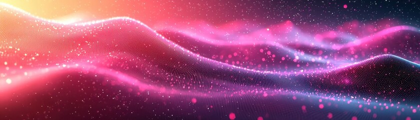 Poster - Illuminated particles flowing through a digital landscape virtual environment abstract animation dreamlike viewpoint futuristic concept for enhanced visual experience