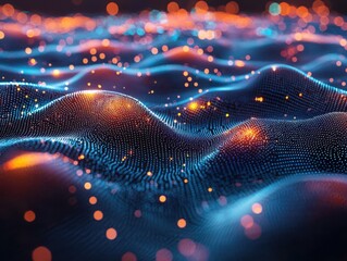 Poster - Visualizing futuristic data flow as a dynamic digital landscape in an abstract environment for innovative insights