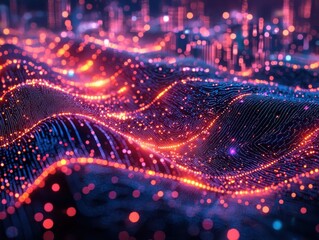 Poster - Visualizing futuristic data flow a digital landscape representing information dynamics in an abstract environment from a tech perspective
