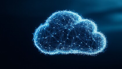 Poster - Digital cloud representation with glowing connections against a dark background