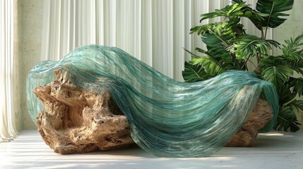 Aufkleber - Showcase nature-inspired mockup featuring a wooden stand and cascading elements home studio digital design serene environment aesthetic viewpoint for enhanced creativity and inspiration