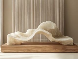 Poster - Showcasing organic display design interior space artistic content minimalist environment elevated viewpoint wooden pedestal concept for natural aesthetics