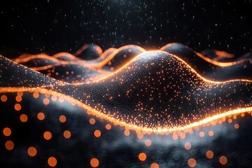 Poster - Dynamic display of glowing particles in a dark environment for visual art exploration