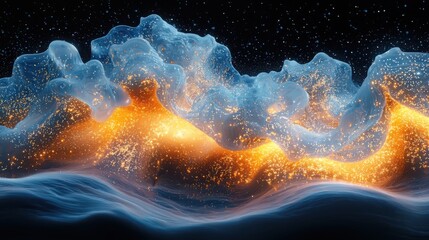 Poster - captivating digital art displaying a dense blue abstract landscape cosmic vibes graphic design surre