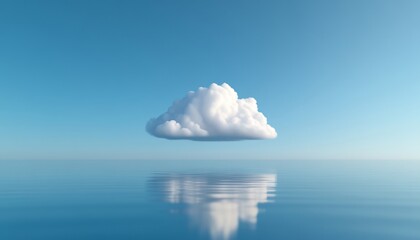 Wall Mural - A single cloud reflected on calm water during a clear blue sky