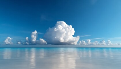 Wall Mural - Vibrant clouds reflect in calm ocean waters under a bright blue sky during midday